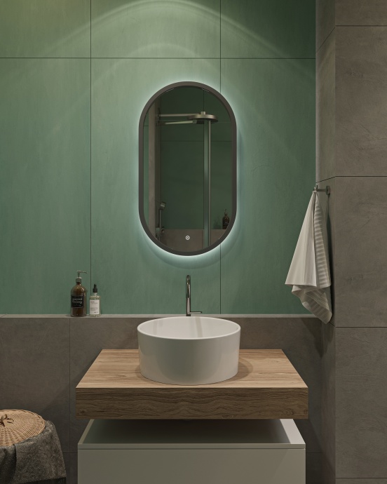 Зеркало DIWO Казань 45 серое, с подсветкой, овальное, в стиле лофт, сенсорное управление ЗЛП1721 - 1