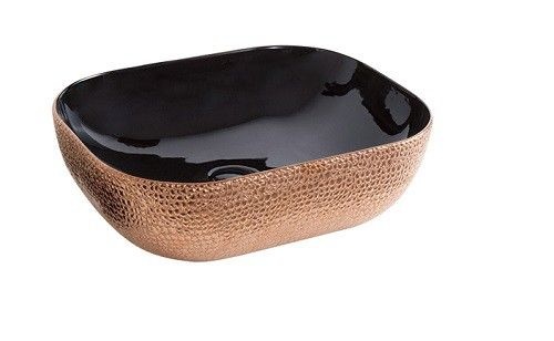 Раковина накладная CeramaLux NC 46 см черный/золото  D1333H022 - 0