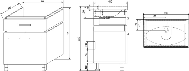 Тумба с раковиной Sanflor Техас 70 венге, северное дерево светлое - 7
