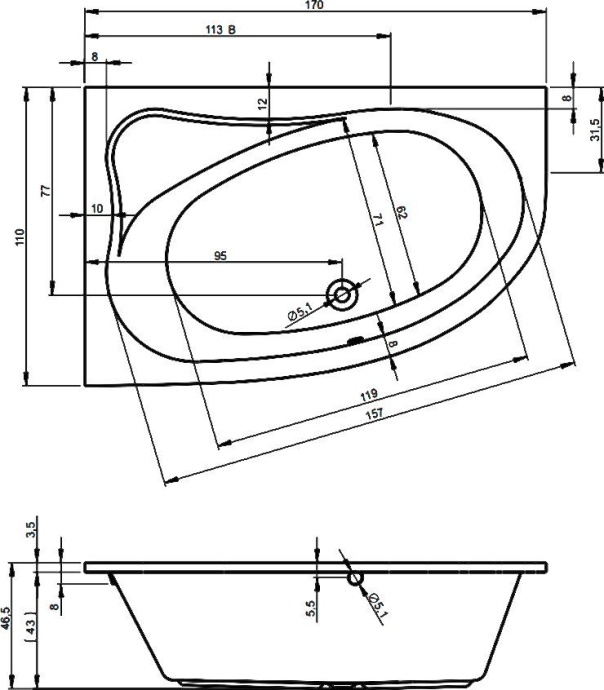 Акриловая ванна Riho Lyra 170 R B017001005 - 1