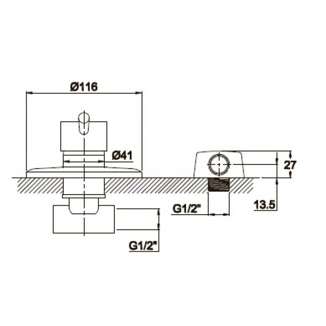 Смеситель Kaiser Merkur 26017 С ВНУТРЕННЕЙ ЧАСТЬЮ, для душа, хром - 1