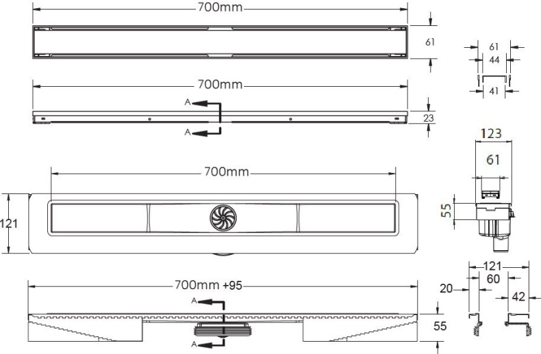 Душевой лоток Berges Wasserhaus B1 Keramik 70 см 090018 - 9