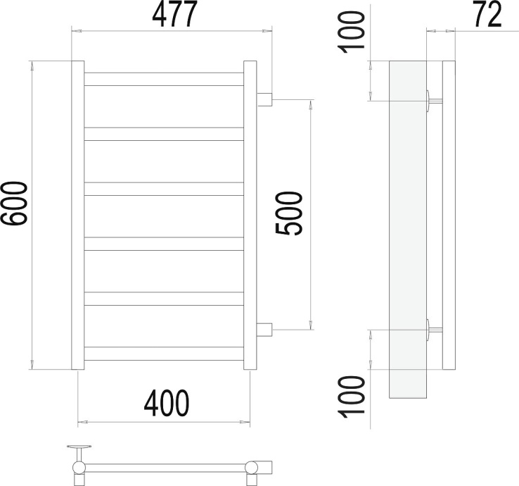 Водяной полотенцесушитель Terminus Аврора П6 400x600 Хром боковое подключение 4670078529862 - 2