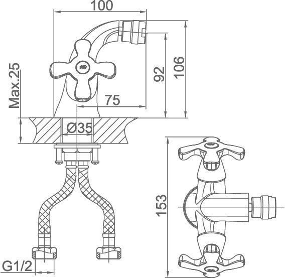 Смеситель для биде D&K DA146 хром  DA1412201 - 1
