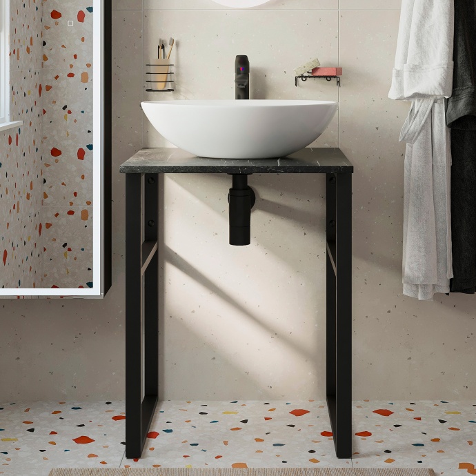 Консоль DIWO Элиста 60 чёрный мрамор, с раковиной Moduo 55 Leaf 554814 - 0