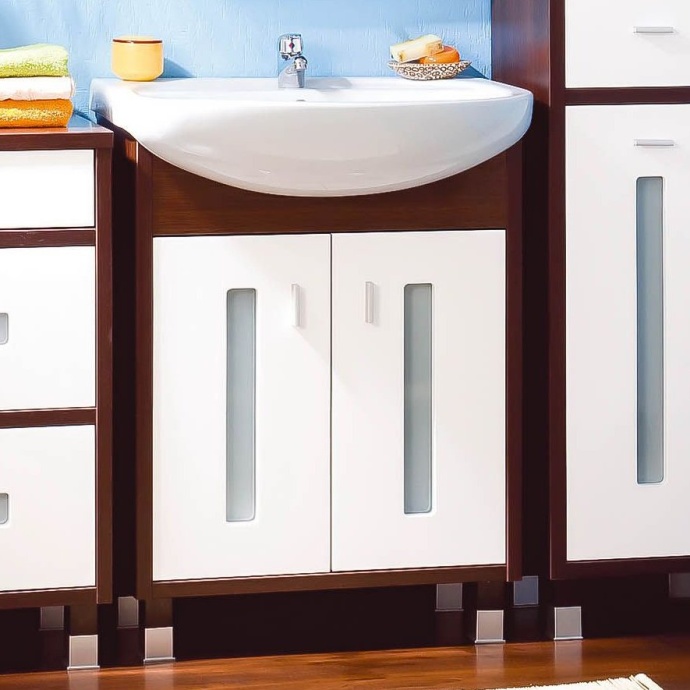 Тумба с раковиной Бриклаер Бали 60 венге, белый глянец - 0