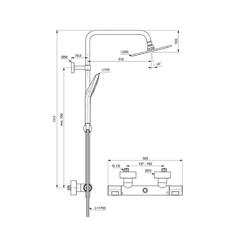 Душевая стойка Ideal Standard Ceratherm T100 хром  A7240AA - 2