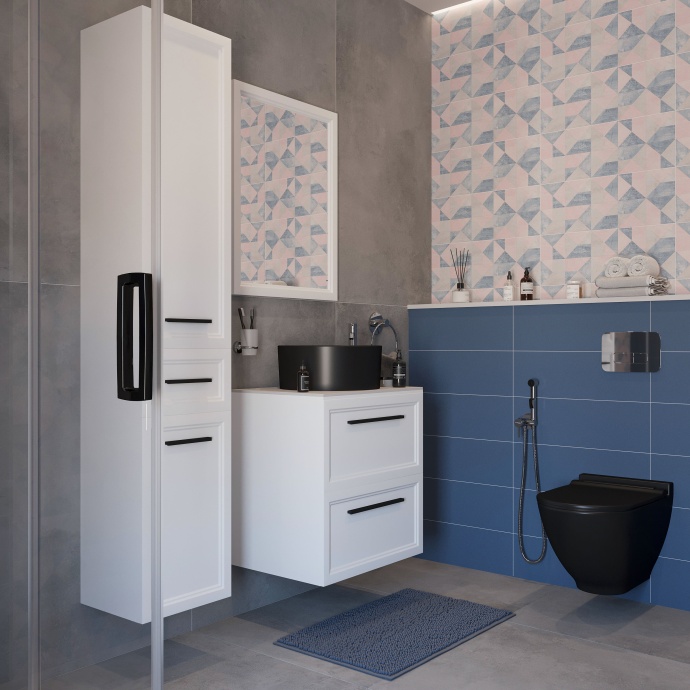 Тумба с раковиной STWORKI Эстерсунд 60 белая матовая, простоун беж, BOCCHI Vessel черная 548185 - 2