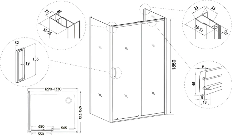 Душевой уголок Veconi Rovigo RV-046 130х70 см профиль хром  RV046-13070-01-C5 - 2