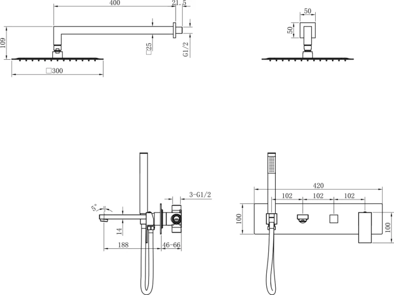 Душевой комплект Boheme Qubic бронза матовый 474-BR - 1