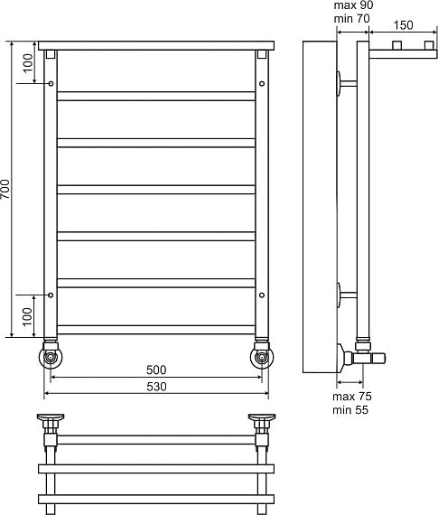 Полотенцесушитель водяной Terminus Контур П6 500*700 с полкой 4660059582474 - 1