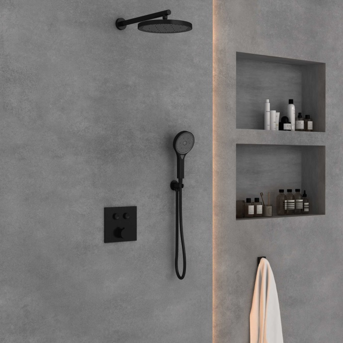 Душевой комплект Vincea с термостатом черный матовый VSFW-4212MB - 2