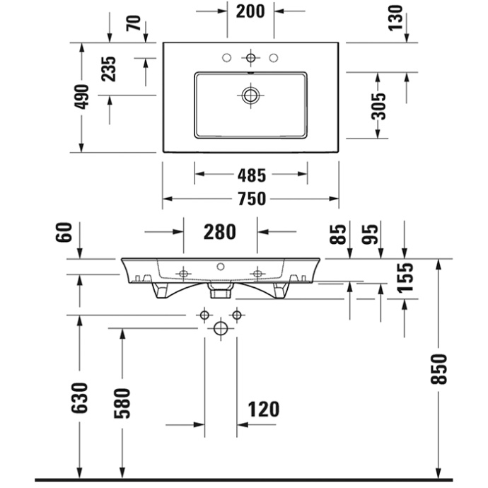 DURAVIT (White Tulip) Умывальник 750 х 490 мм, с отверстием под смеситель, с переливом, белый 2363750000 - 1