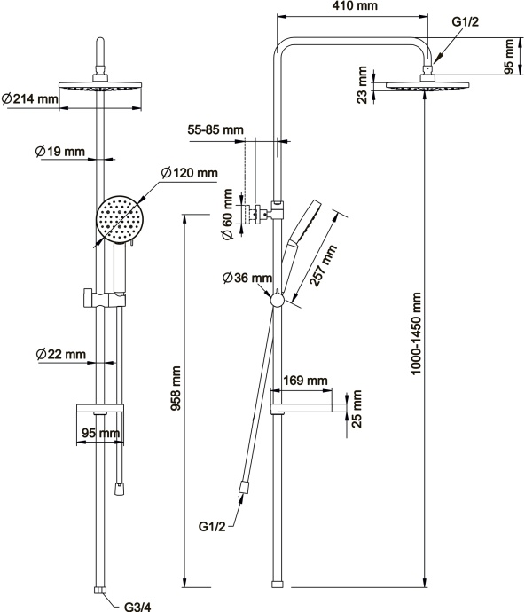 Душевая стойка Swedbe Hermes черный матовый  5116B - 9