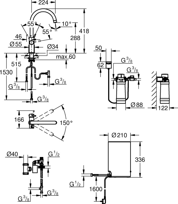 Смеситель Grohe Red II Duo 30083001 для кухонной мойки, с водонагревателем - 19