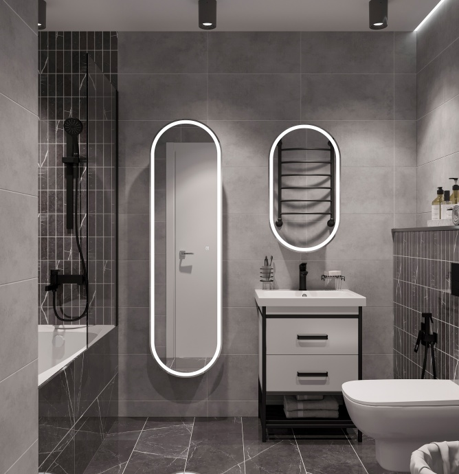 Шкаф-пенал STWORKI Мальмё МВК075 45, с подсветкой, белый - 3