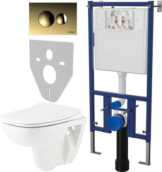 Комплект Унитаз подвесной Seramiksan Petite A101002H с микролифтом + Система инсталляции для унитазов DIWO 4501 + Кнопка смыва DIWO 7315 золотая 577763 - 0