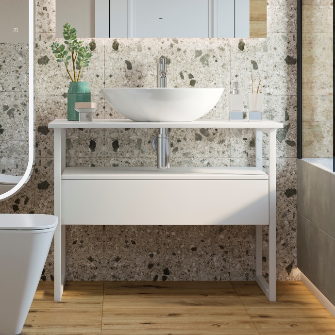 Тумба с раковиной DIWO Элиста 90 белая с раковиной Moduo 55 Leaf 573308 - 0