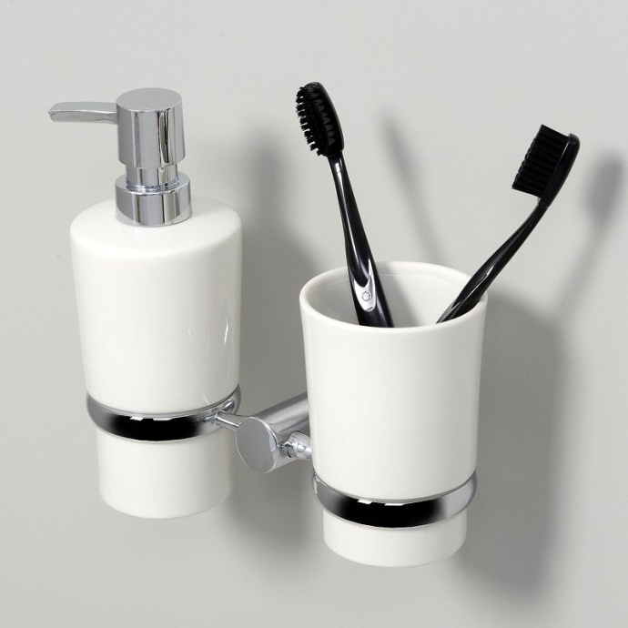 Стакан для зубных щеток и дозатор Wasserkraft хром - белый K-28289 - 1