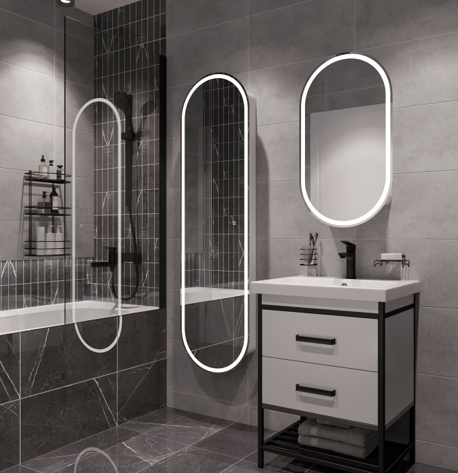 Шкаф-пенал STWORKI Мальмё МВК075 45, с подсветкой, белый - 7