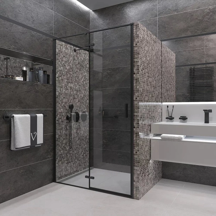 Душевая дверь в нишу Veconi Vianno VN-73B 90 см профиль черный  VN73B-90-01-C4 - 1