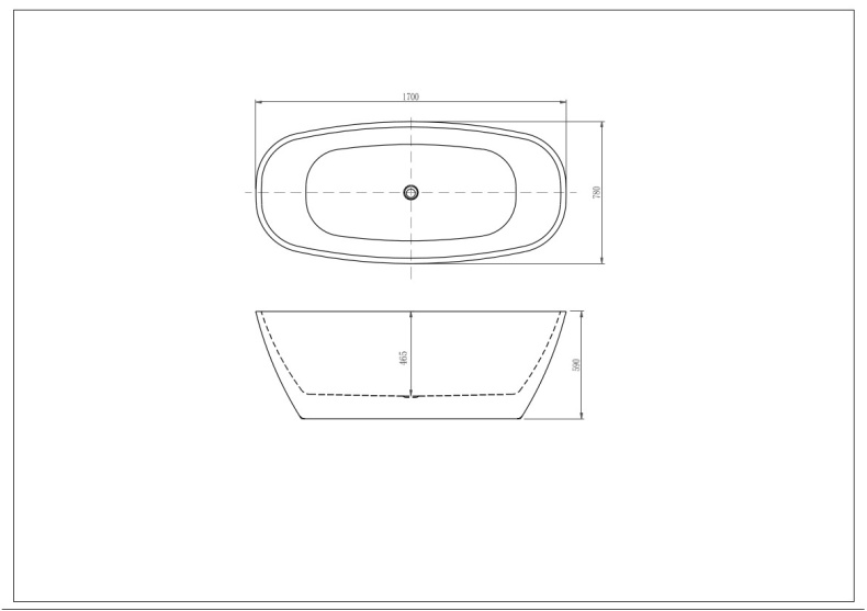 Ванна акриловая отдельностоящая ТЕРА 1700*780*590, белый глянцевый AQ-128778Wt - 2