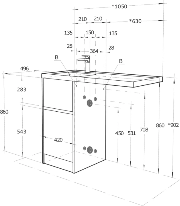 Тумба с раковиной Aquaton Лондри 60 светлое дерево-белый 1A2669K2LH0C0 - 10