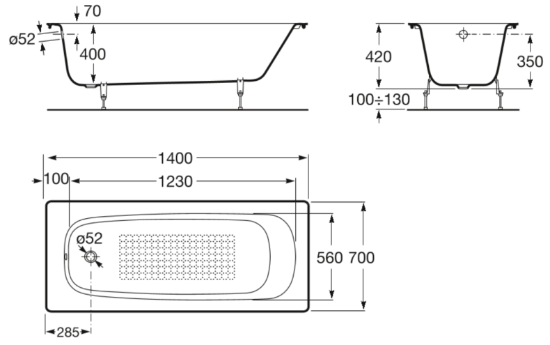 Чугунная ванна Roca Continental 140x70 см  212914001 - 8