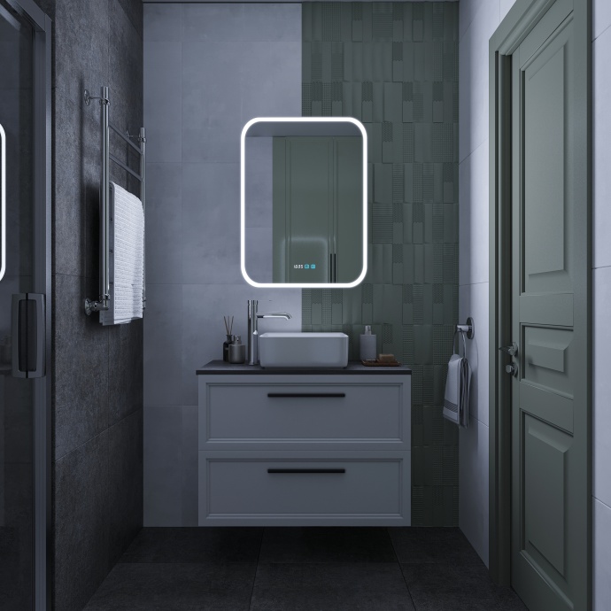 Зеркало-шкаф STWORKI Алта 60 см, с LED подсветкой и часами, смарт, прямоугольное, сенсорное управление LED-00002579 - 2