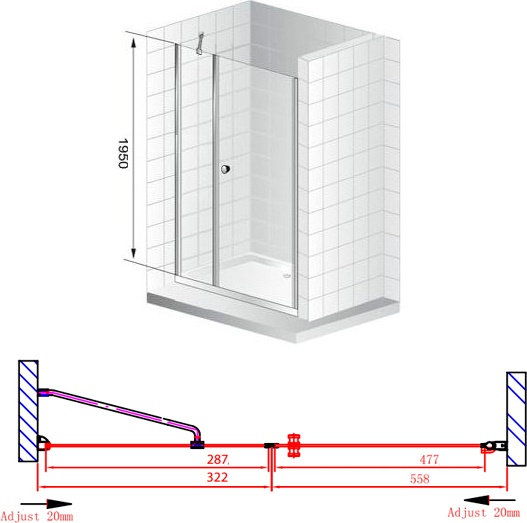 Душевая дверь в нишу Cezares Elena W B11 30/60 P Cr R ELENA-W-B-11-30+60-P-Cr-R - 8