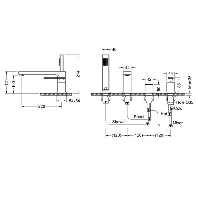 Смеситель для ванны с душем, врезной Timo Torne (4330/17Y золото матовое - 1