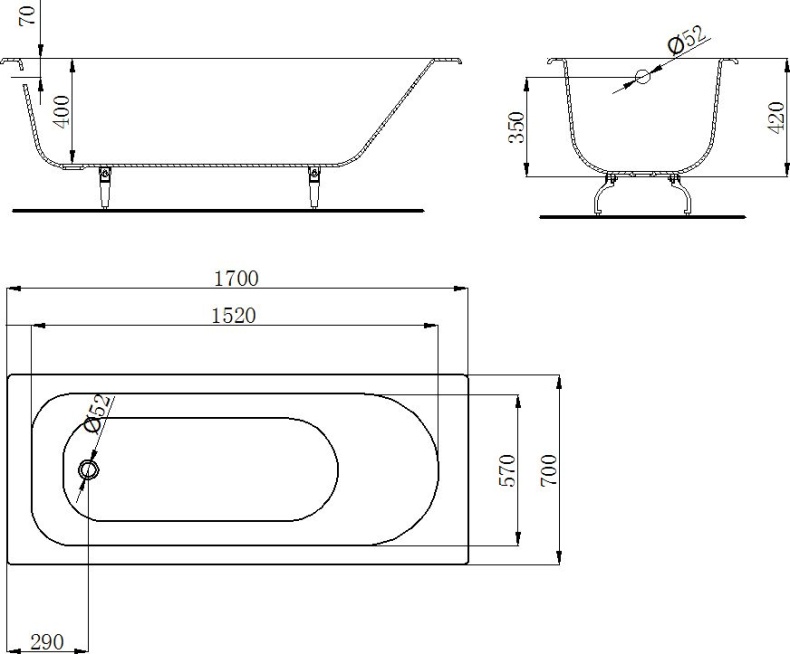 Чугунная ванна Byon Byon 170x70  V0000220 - 3