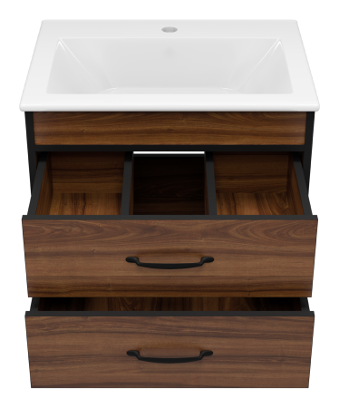 Тумба с раковиной Misty Кедр 60 темное дерево - черная УТ000014436 - 1