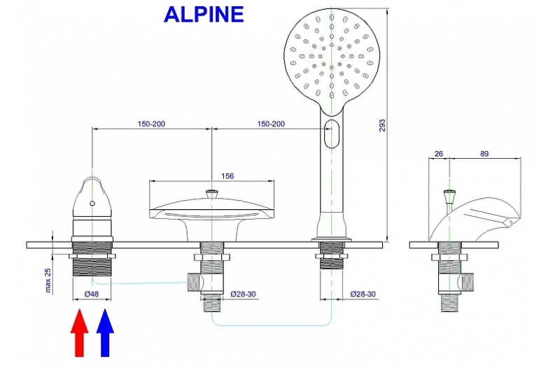 Смеситель на борт ванны Royal Bath Tudor хром RB2102 - 1