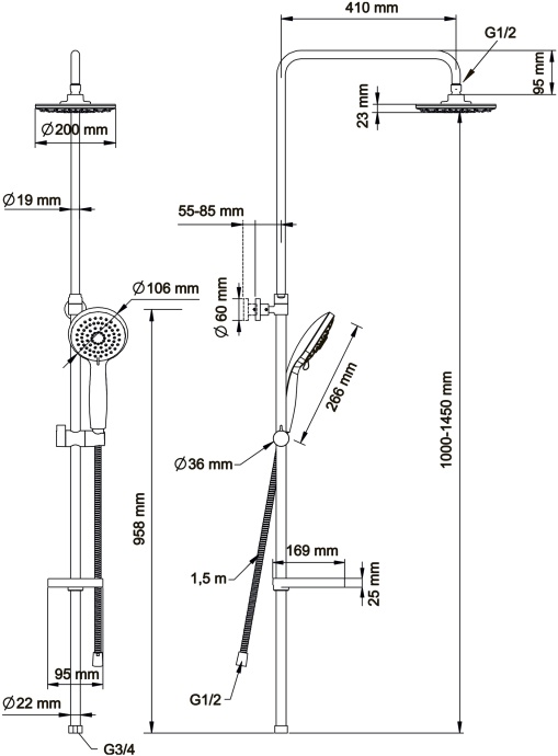 Душевая стойка Swedbe Calypso хром  5058 - 14
