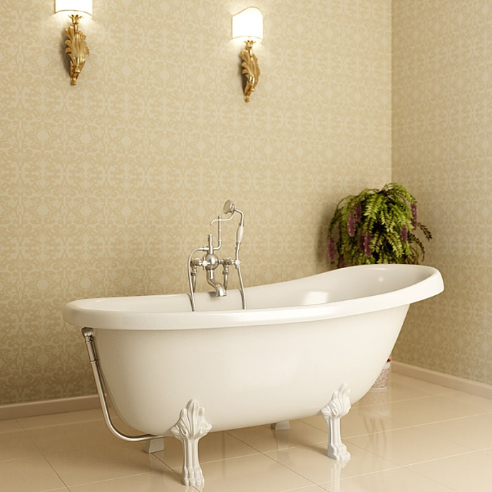 Ванна из искусственного камня Фэма Салерно белая, белые ножки САЛЕРНО-BI - 1