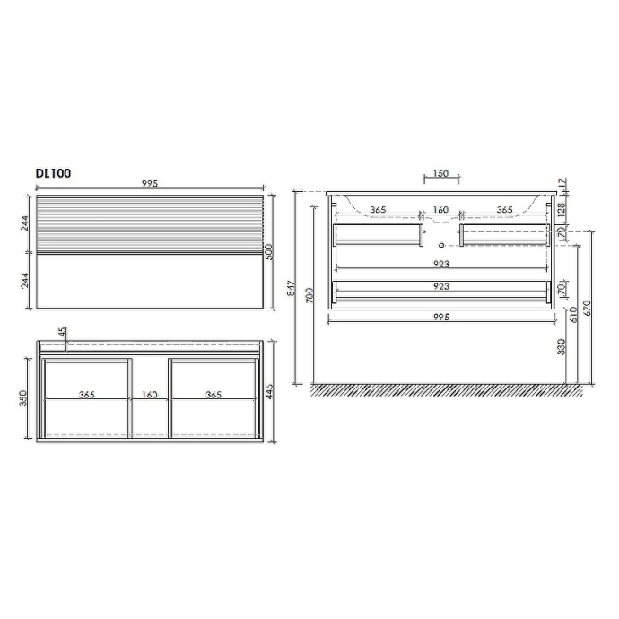 Тумба под раковину Sancos Delta 99х44 серая - светлое дерево DL100GR - 3
