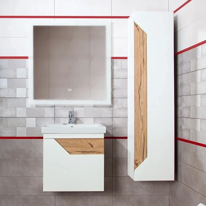 Тумба под раковину Бриклаер Брайтон 60 белая матовая/дуб кера  4627125415784 - 6