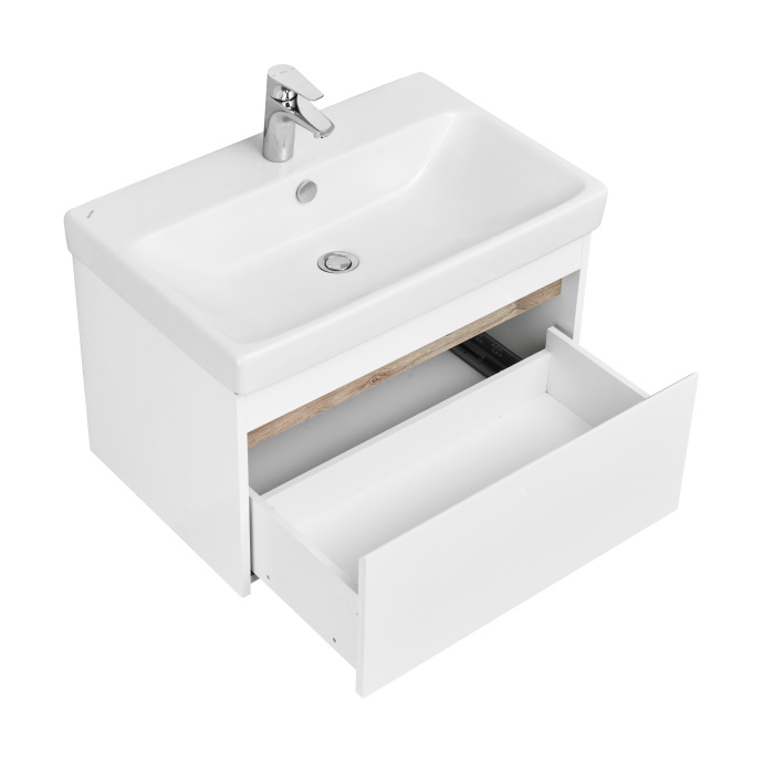 Тумба под раковину Aquaton Марти 70 белый-светлое дерево  1A267501MY010 - 2