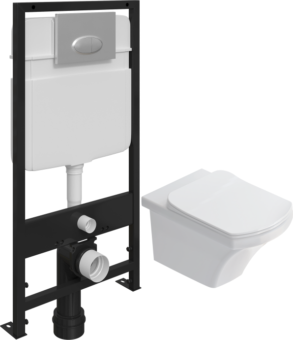 Комплект Унитаз подвесной STWORKI Хальмстад SETK2804-0606-001-1-6000 с микролифтом + Система инсталляции для унитазов EWRIKA ProLT 0026-2020 с кнопкой смыва 0050 хром матовый 560231 - 0