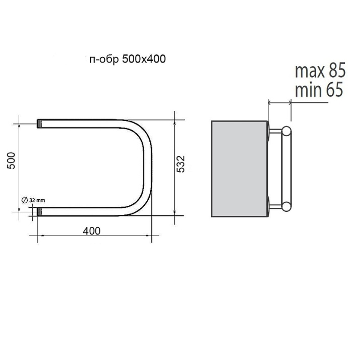 Водяной полотенцесушитель Terminus П-образный 500х400 Хром 4620768881459 - 1