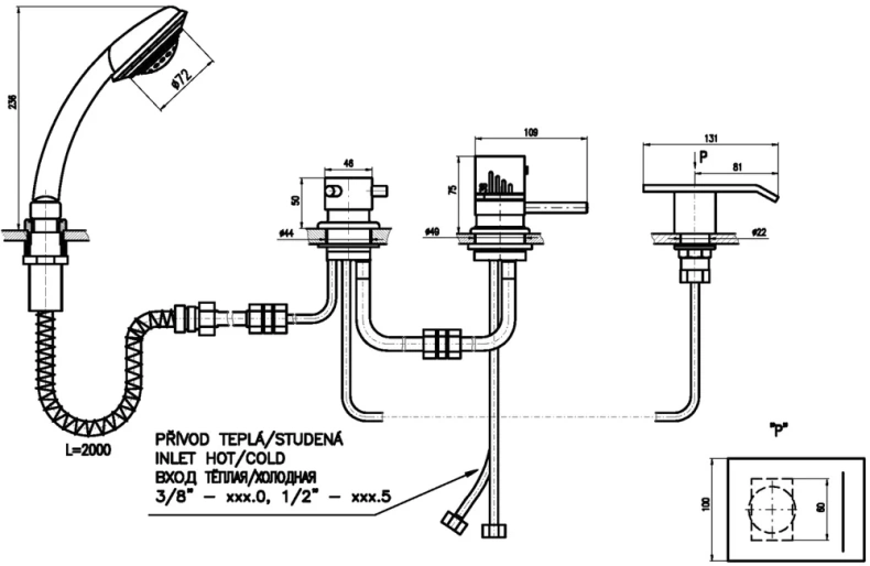 Смеситель на борт ванны термостатический Rav Slezak Dunaj хром DT273.5P - 1