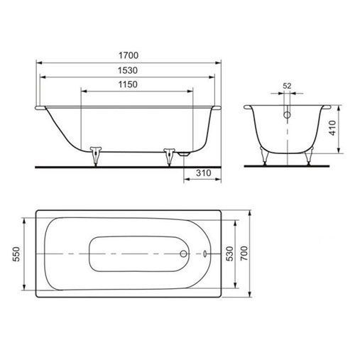 Стальная ванна Kaldewei Eurowa 312-1 170x70 119812030001 - 1