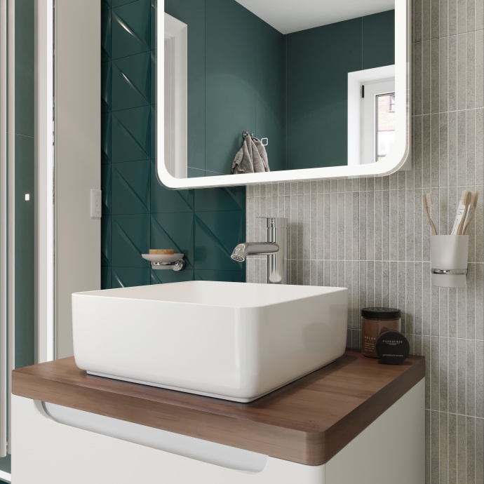 Тумба с раковиной STWORKI Берген 60 белая с темной столешницей, City 1 549372 - 4