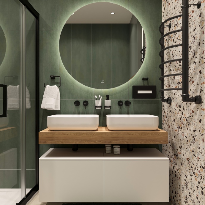 Мебель для ванной STWORKI Ольборг 120 столешница дуб французский, без отверстий, 2 тумбы 60 + 2 раковины STWORKI Soul 1 белой 489137 - 0