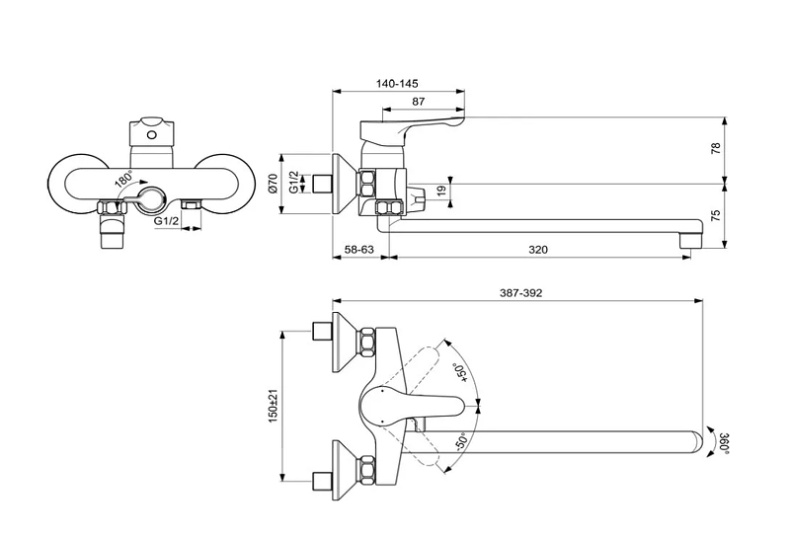 Смеситель для ванны Ideal Standard Alpha универсальный хром BD044AA - 3