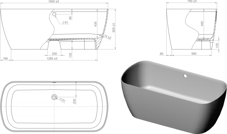 Ванна из искусственного камня Астра-Форм Антарес 160х75 01010019 - 4