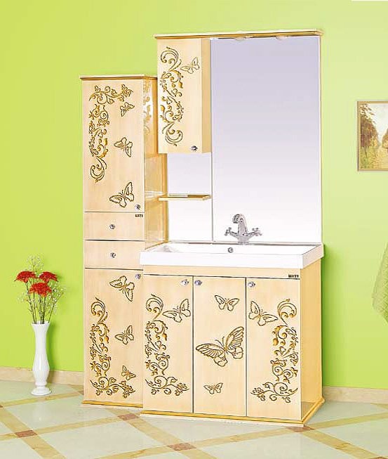 Тумба с раковиной Misty Бабочка 90 бежевая, патина - 3