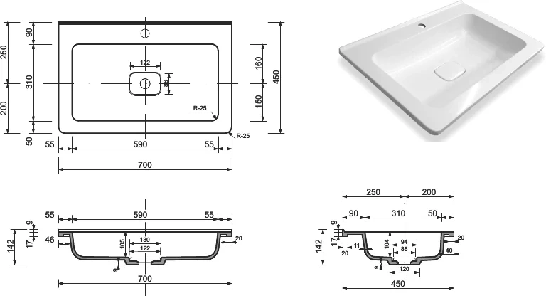 Раковина мебельная Style Line Каре 70 белый СС-00002262 - 5