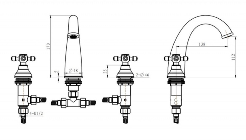 Смеситель для раковины Boheme Tradizionale золото с черными кристаллами Swarovski 297-BSW - 2